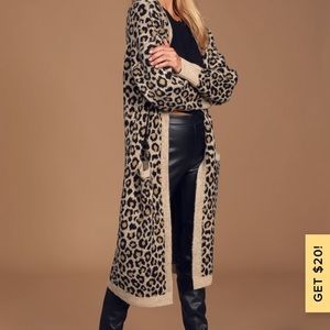 Soft Tan Leopard Print Knit Long Cardigan Sweater